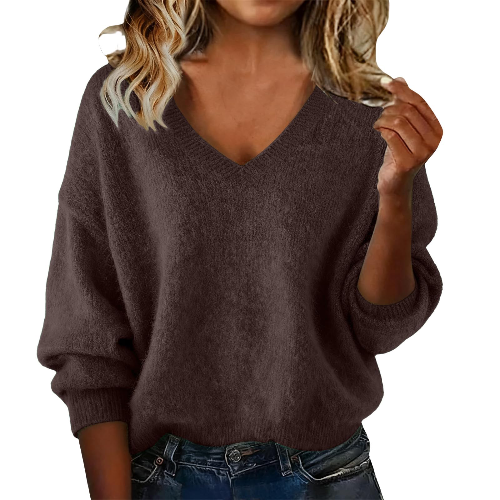 Cashmere Sweaters for Women Fall Winter Long Sleeve V Neck Wool Tops Casual Lightweight Knit Pullover Merino Sweater