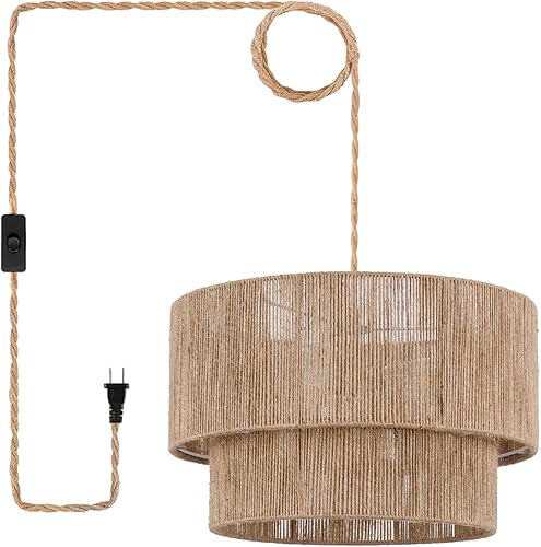 Miniatura 9 de Lámpara colgante de tambor de lino, lámpara de doble tambor de 18 pulgadas con pantalla de tela moderna, candelabros de lino de 3 luces para