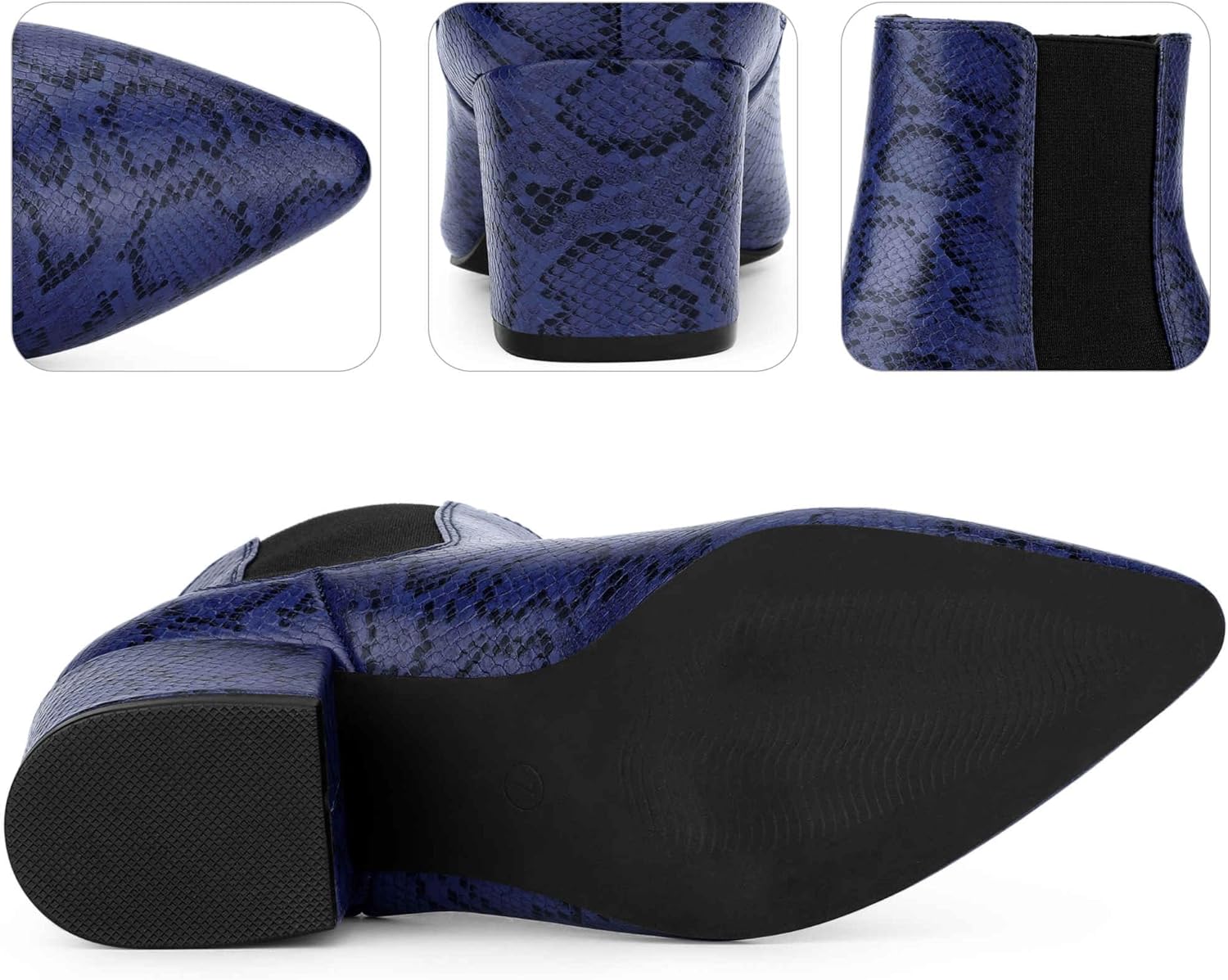 Perphy Snake Print Boots Pointed Toe Chunky Heels Ankle Boots for Women - Image 6