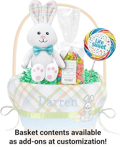 Miniatura 2 de Let's Make Memories - Canasta de Pascua de mimbre personalizada con nombre, diseño de conejo azul, solo incluye la canasta, pequeña
