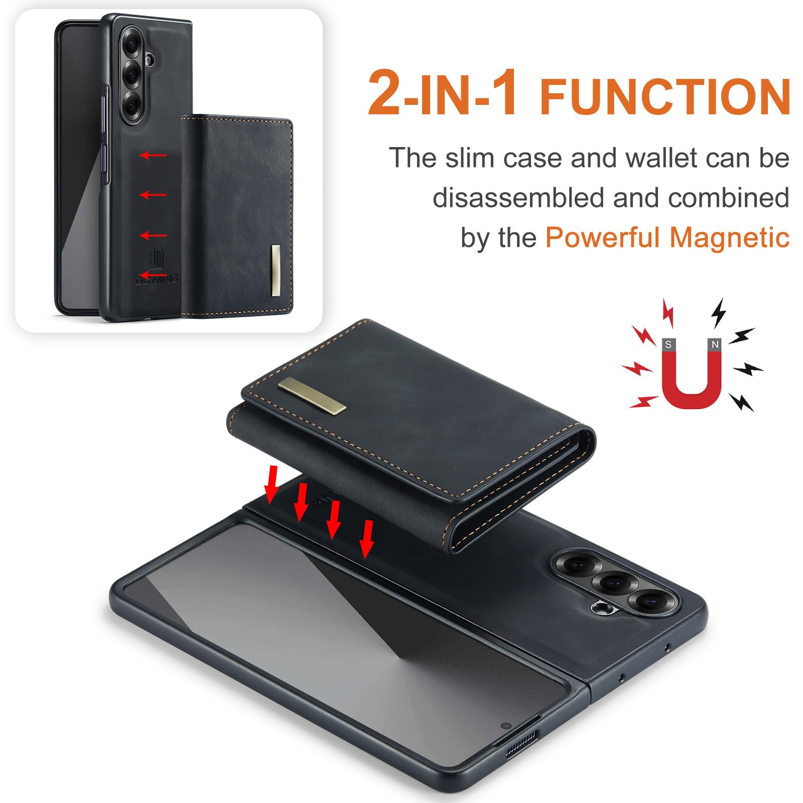 Custodia per Samsung Galaxy Z Fold 8 Ultra, Rimovibile Portacarte | Funzione Supporto Magnetica Affari Funzione Supporto Cover In Pelle Guscio Per Uomo Donna,Nero,Fold 8 Ultra