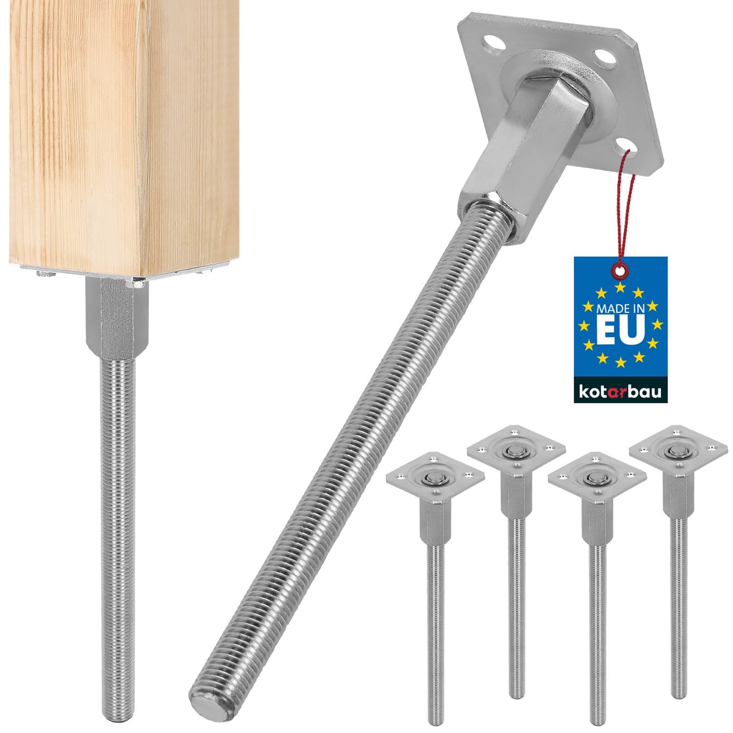 KOTARBAU® 4 soportes para postes, altura ajustable, 80 x 330 mm, acero galvanizado, anclaje para suelo, soporte para postes, base estable, pie de apoyo estable, anclaje vertical de acero ajustable