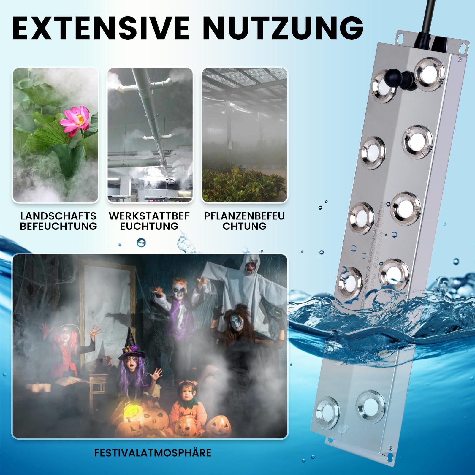 Nebulizador ultrasónico de 12 cabezas, con fuente de alimentación impermeable de 400 W, 8,5 L/H, dispositivo de niebla para patio, humidificador, estanque, dispositivo de niebla para