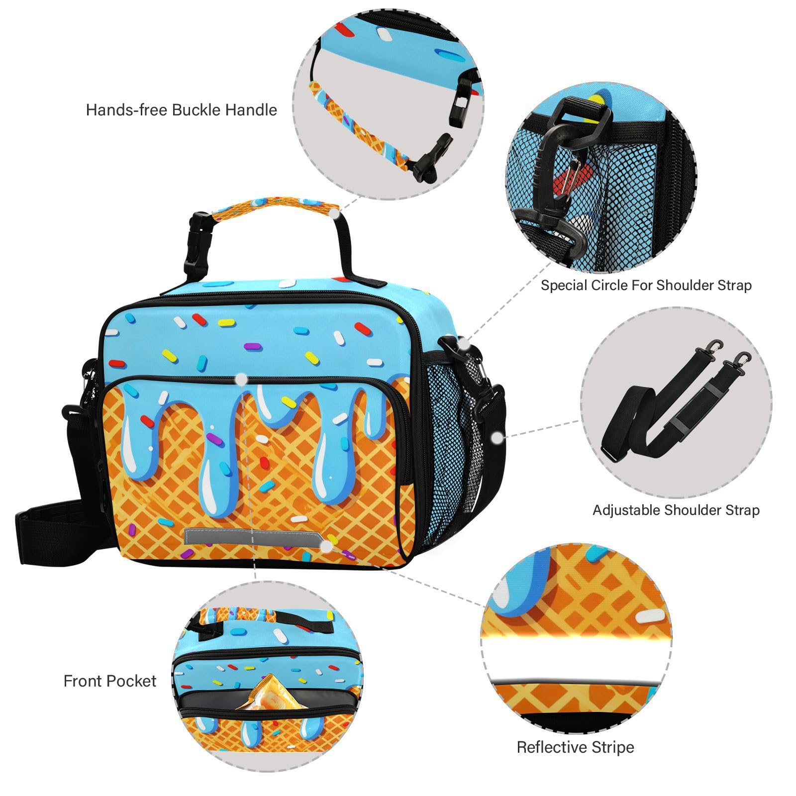 Amazon.com: KOCOART Blue Ice Cream Lunch Bag for Women Men