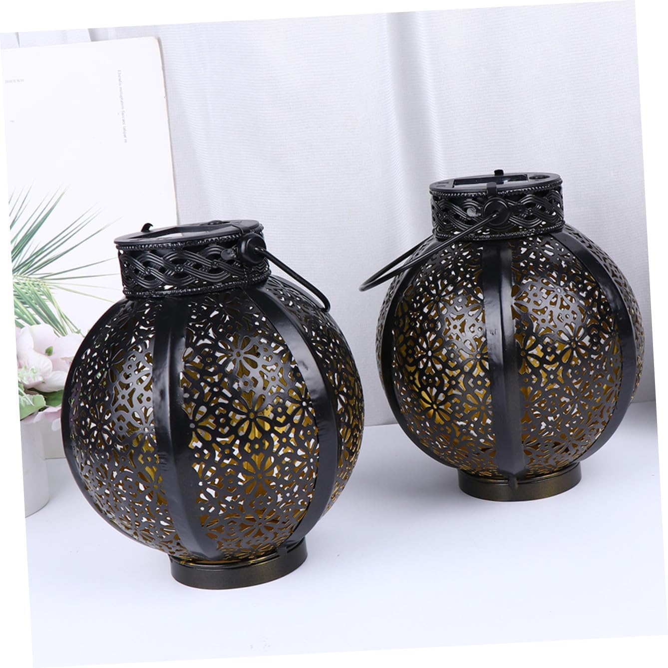 Balacoo 2 PCS Solar Lanterns Outdoor LED Hollow Iron Hanging Lights Decorative Garden Lamps for Landscape Decor Weather Resistant Suitable for Courtyards and Patios