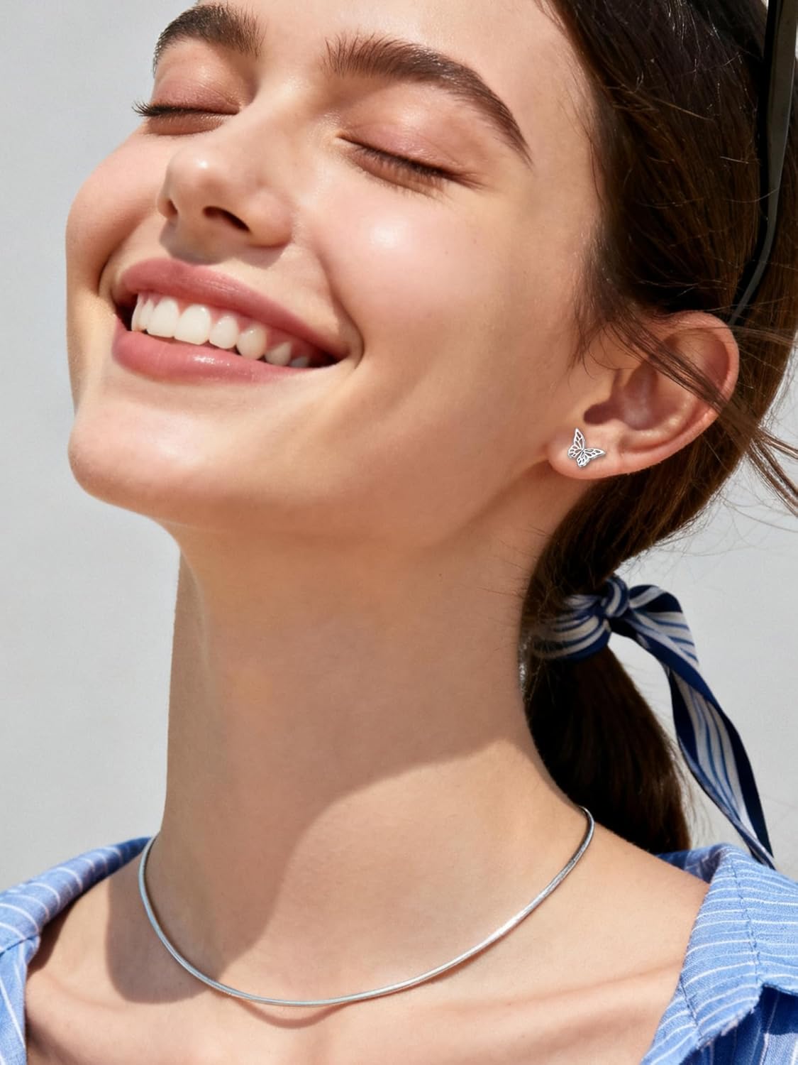 ChicSilver 925 Sterling Silver Stud Earrings Hypoallergenic, Dainty Simple Heart/Star/Moon/Lightning/Butterfly Earrings for Women with Gift Box - Image 3