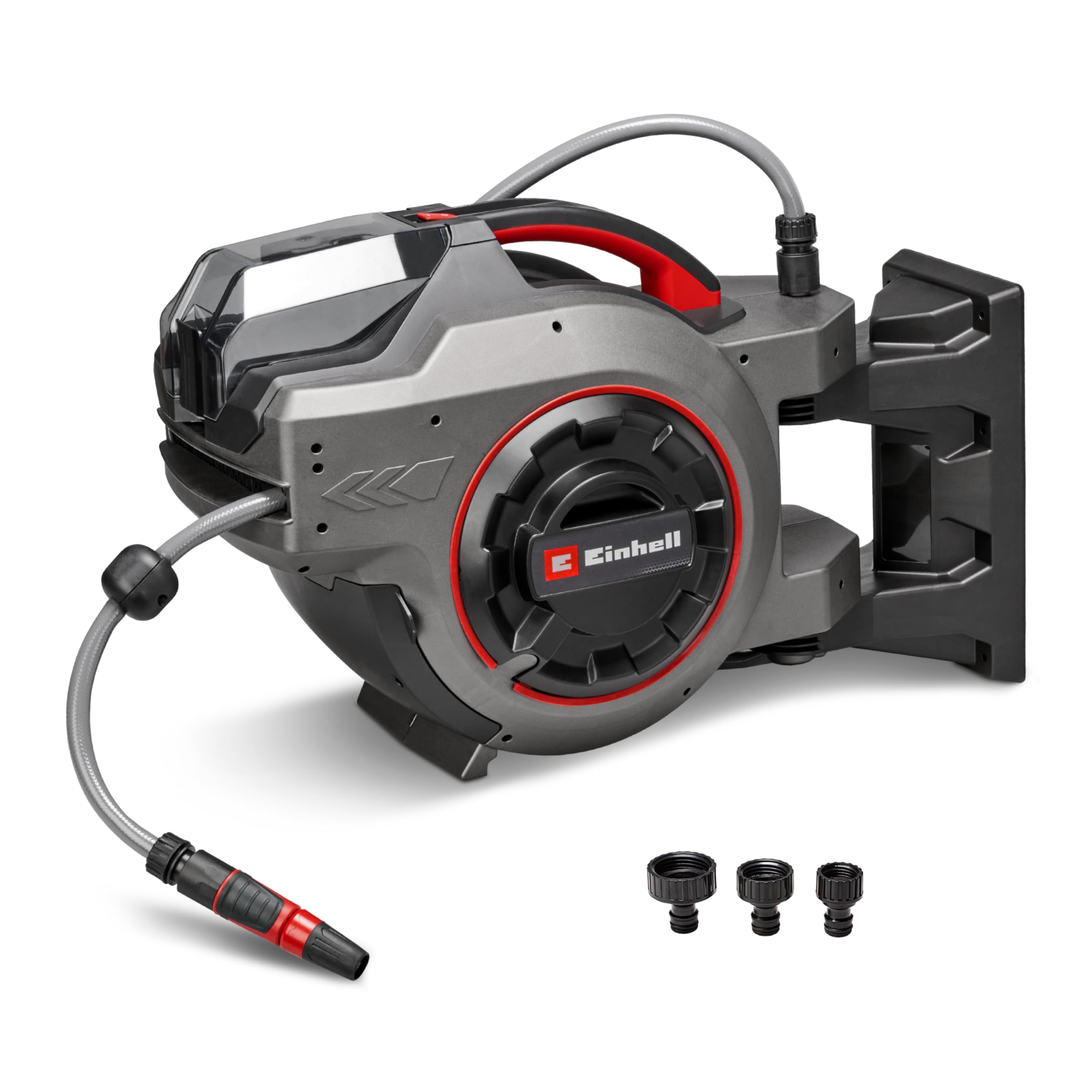 Einhell Akku-Schlauchtrommel GE-HR 18/30-1 Li-Solo Power X-Change (18 V, automatische Schlauchaufwicklung, bis zu 180° schwenkbar, Wandhalterung, 30 m Gartenschlauch & -spritze, ohne Akku)