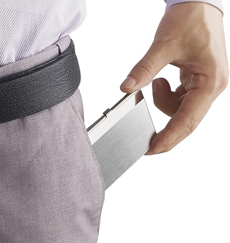 Miniatura 39 de Funda delgada para tarjetas de visita para hombres y mujeres, funda metálica de bolsillo, tarjeteros profesionales de acero inoxidable, tarjetero