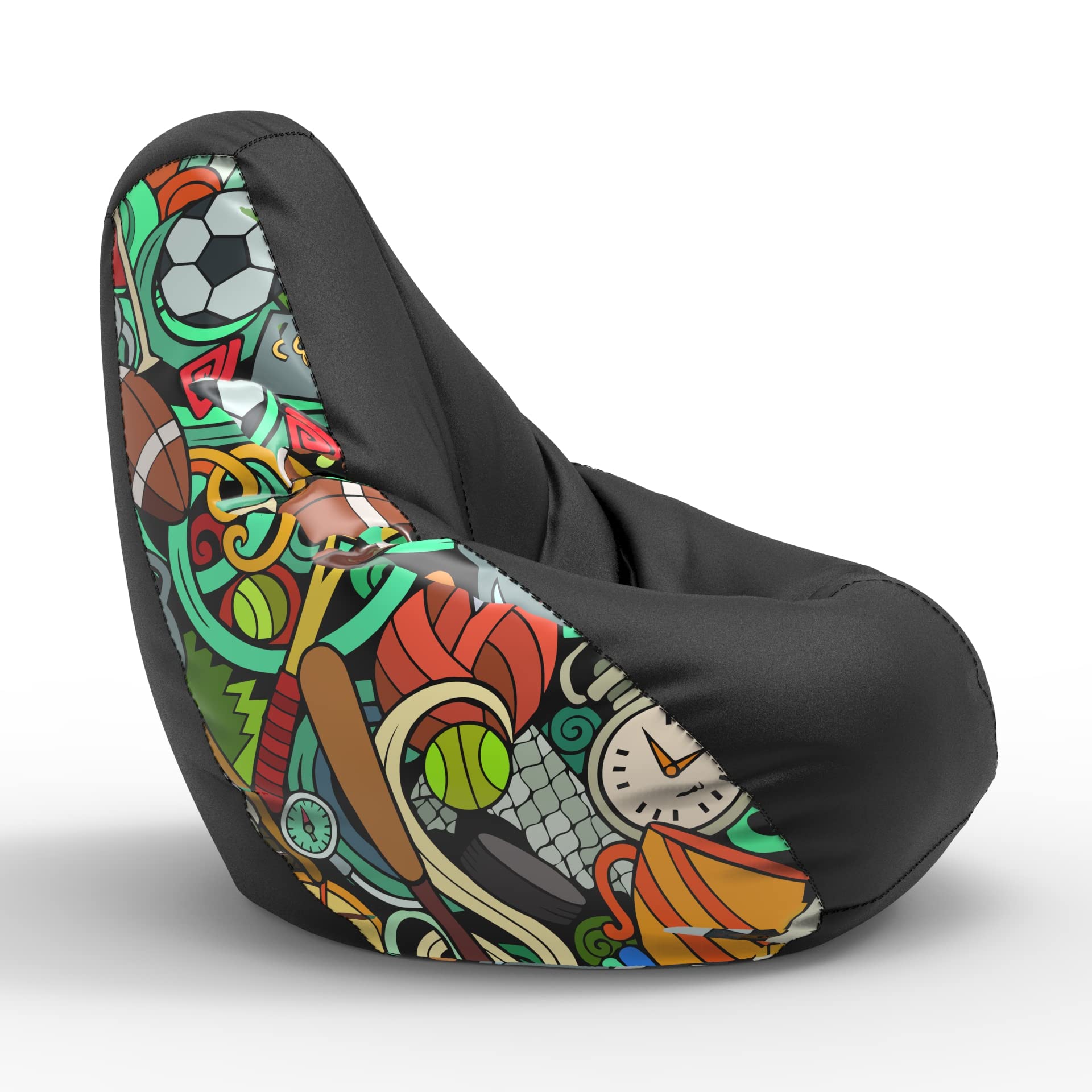 ComfyBean - XXXXL - Bean Bag with Beans Filled - Sports - H - Black Green - for Adults - Max User Height : 5.5 Ft. - Max User Weight : 90 Kgs - (Design : Sports - H - Black Green)