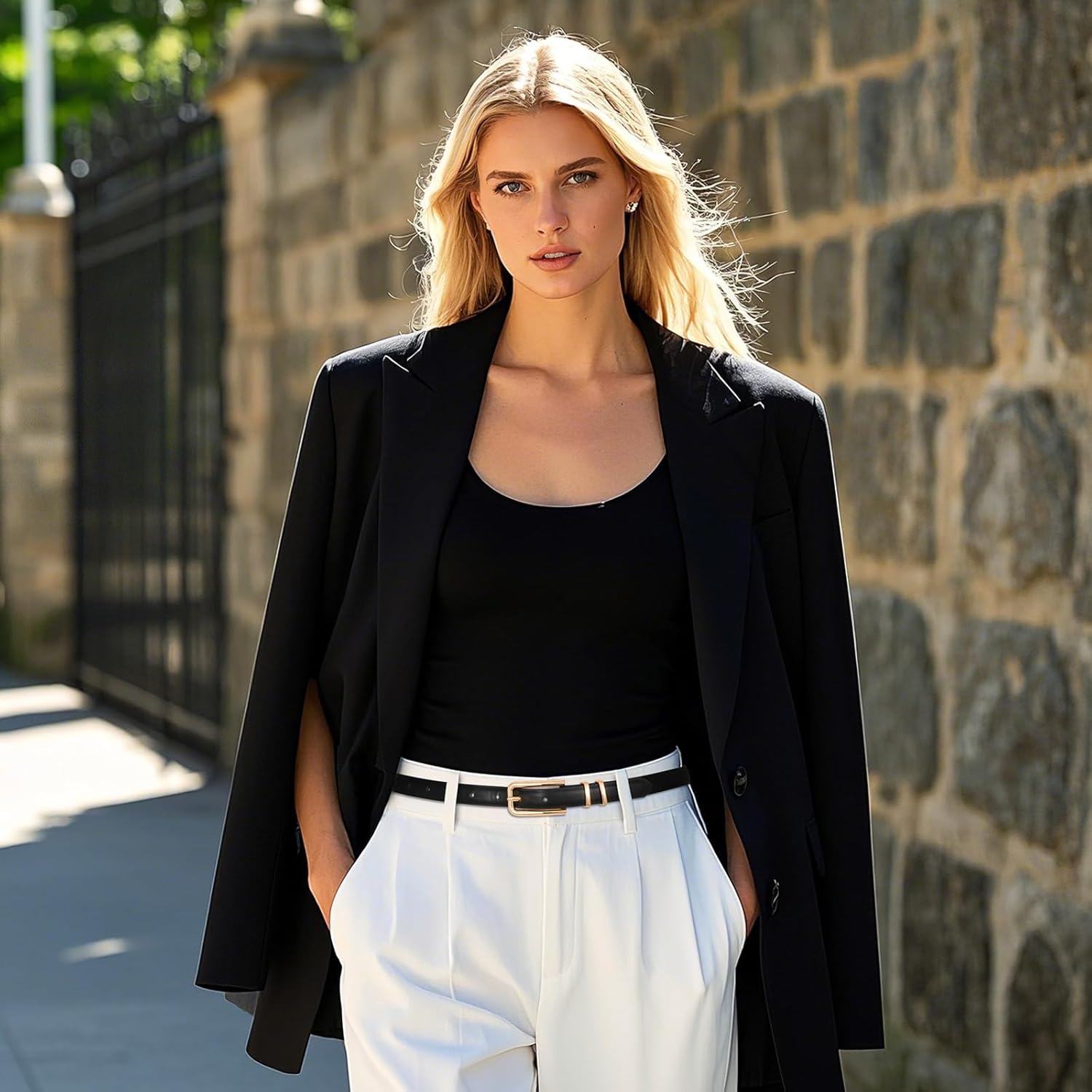 VONMELLI Women Skinny Leather Belt Thin Waist Belt for Women Jeans Dress Fashion Ladies Belt with Gold Buckle - Image 5