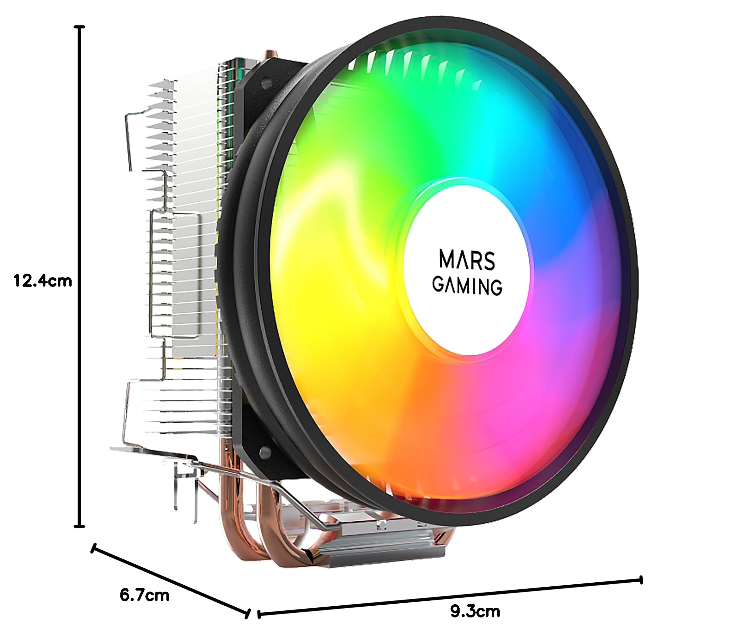 Mars Gaming MCPUARGB, Disipador CPU 130W TDP, 2x Heatpipes HCT, Ventilador 90mm Auto CHROMA RGB, Silencioso PWM, Multisocket Intel y AMD - 5
