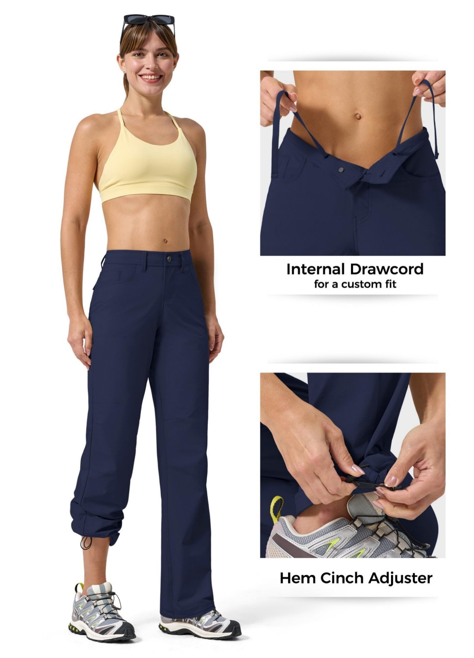 WILLIT Pantaloni da trekking da donna, ad asciugatura rapida, leggeri, resistenti all'acqua, protezione UV, UPF 50+, vita elasticizzata, 74 cm, con 4 tasche