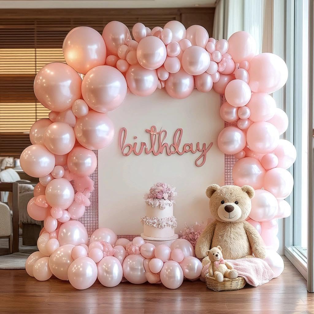Pearl Pink Balloons Double Stuffed Pastel Light Pink Balloon Arch Kit Thick Latex Different Sizes 18/12/5in Balloon Garland for Birthday Wedding Baby Shower Bridal Mother‘s Day Party Decor