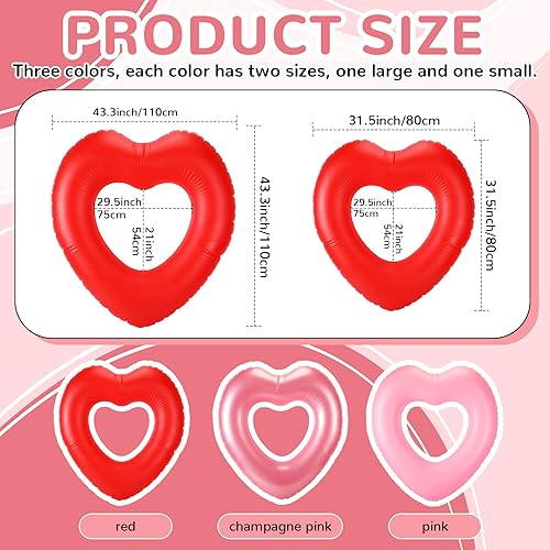 Miniatura 2 de Lenwen 6 Pack Inflatable Heart Pool Float 43'' 31'' Blow up Heart Shaped Swimming Tube for Adults Summer Beach Toys Bachelorette Party Pool Float