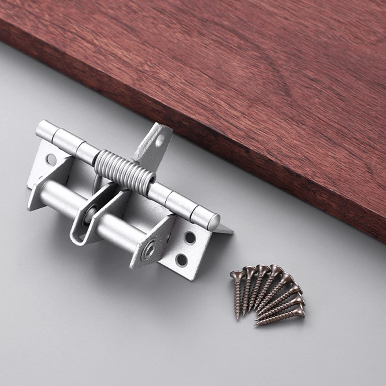 Georcep Multifunctional Spring Positioning Hinge Door Closer, Hidden Automatic Self Closing Door Hinges with Screws (A-Silver)