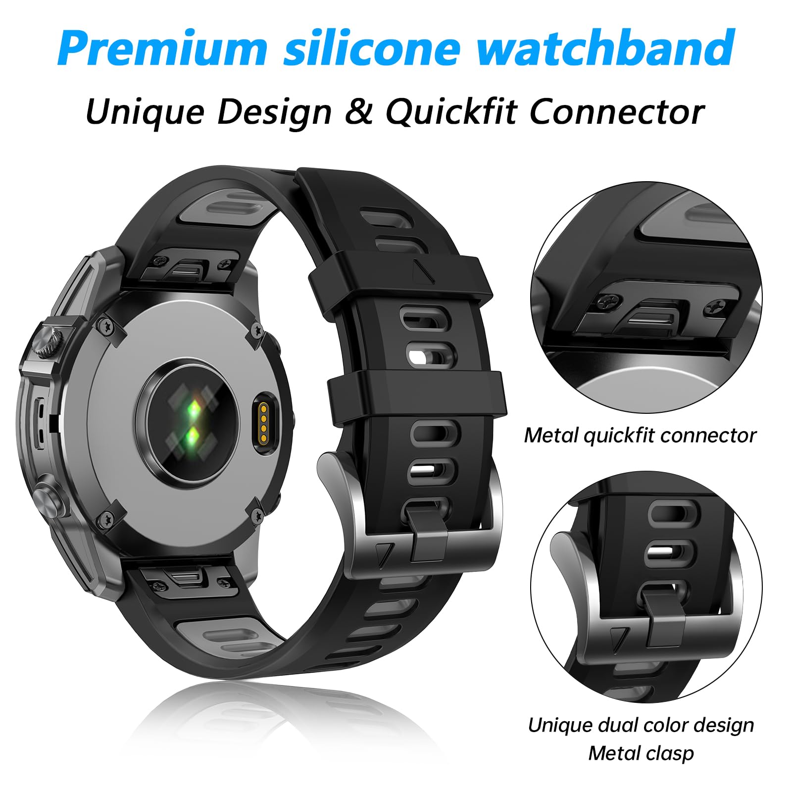 22mm Cinturino Compatibile per Garmin Fenix 7/7 Pro/6/6 Pro/5 Plus/Fenix 8/8Pro 47mm,Silicone Quickfit Cinturini di Ricambio per tactix 8/Approach S70 47mm/Descent G2/G1/Forerunner 970/965/955