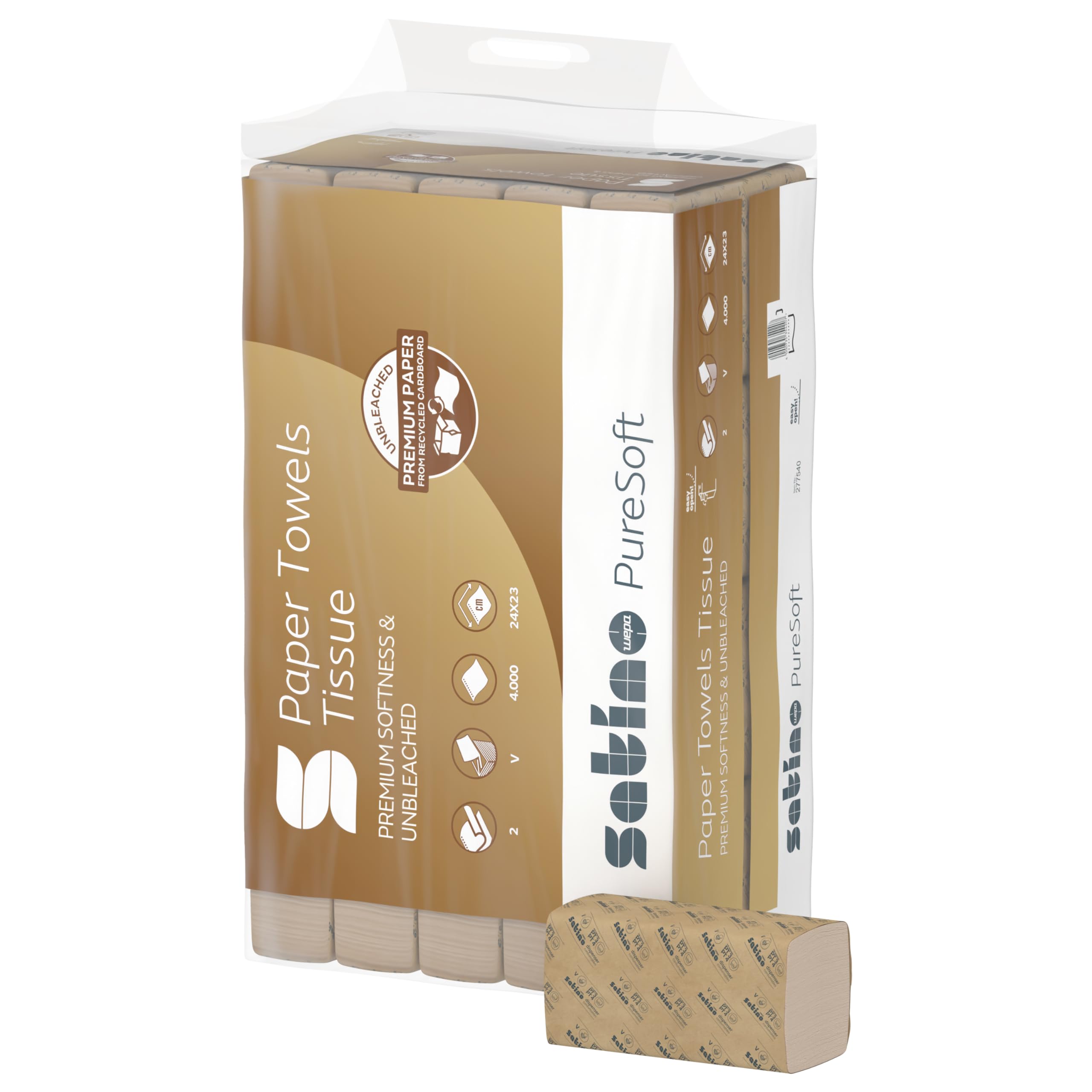Satino PureSoft Papierhandtücher V-Falz - 4.000 Blatt 2-lagig mit 24 x 23cm Größe je Blatt - weich, umweltschonend und nachhaltig aus recyceltem Karton/Verpackungsmaterial