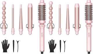 Wavytalk 5 in 1 Curling Iron,Curling Wand Set with Curling Brush and 4 Interchangeable Ceramic Curling Wand(0.5”-1.25”),Instant Heat Up,Include Heat Protective Glove & 2 Clips (Pink) (Pack of 2)