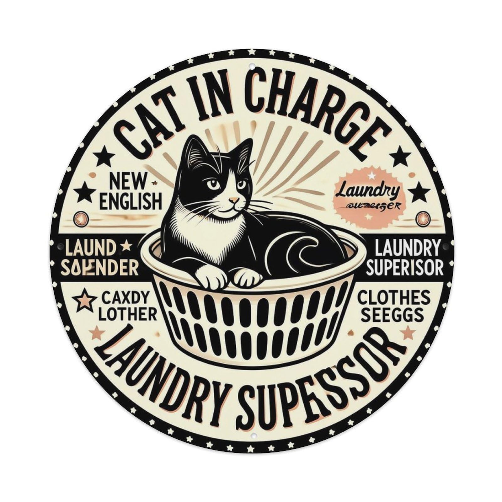 Cat In Charge Laundry Supervisor Tin Sign Metal Poster Vintage Metal Signs for Home Man Cave Bar Cafe Kitchen laundry room Wall Decorations 8x8 inches