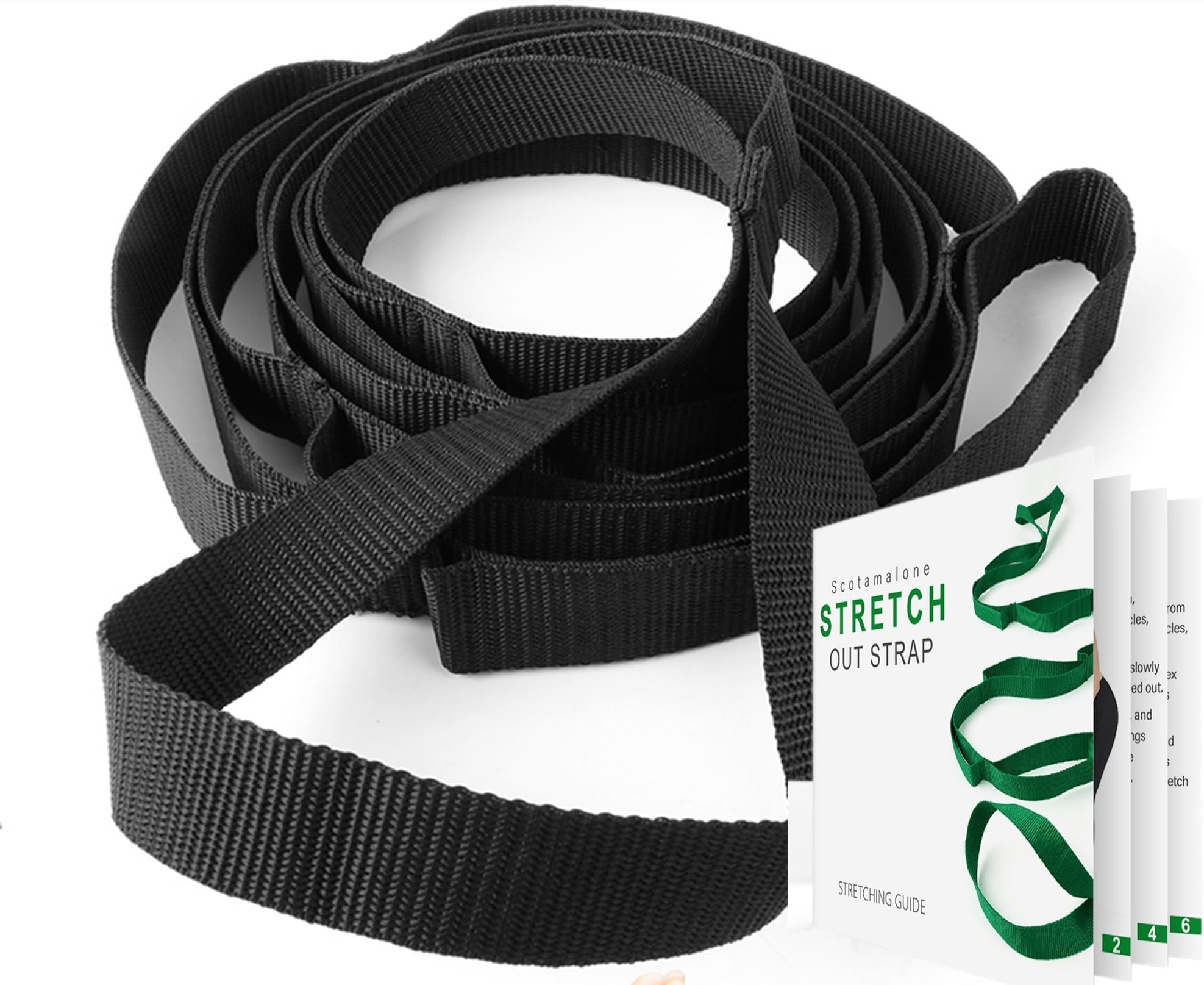 Scotamalone Stretching Strap Yoga Strap Physical Therapy for Home Workout, Exercise, Pilates and Gymnastics, 10 Loops Non-Elastic Stretch Bands with Aesthetic Packaging for Women & Men
