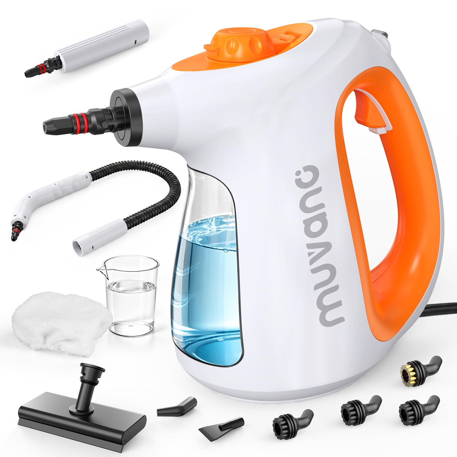 Muvano Handgerät Dampfreiniger mit 10s Schnellaufheizung, 1300W Hochdruck für alles Handdampfreiniger mit 550ml Wassertank, 3-Bar, Steam Cleaner für Auto, Küche, Badezimmer, Fliesen, Fenstern