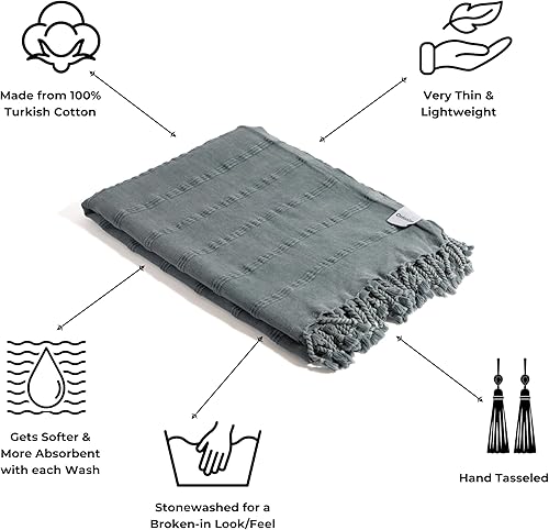 Miniatura 8 de InfuseZen Toalla turca lavada a la piedra, toalla de baño fina y absorbente, toalla de playa para piscina, toallas grandes de algodón lavado a la