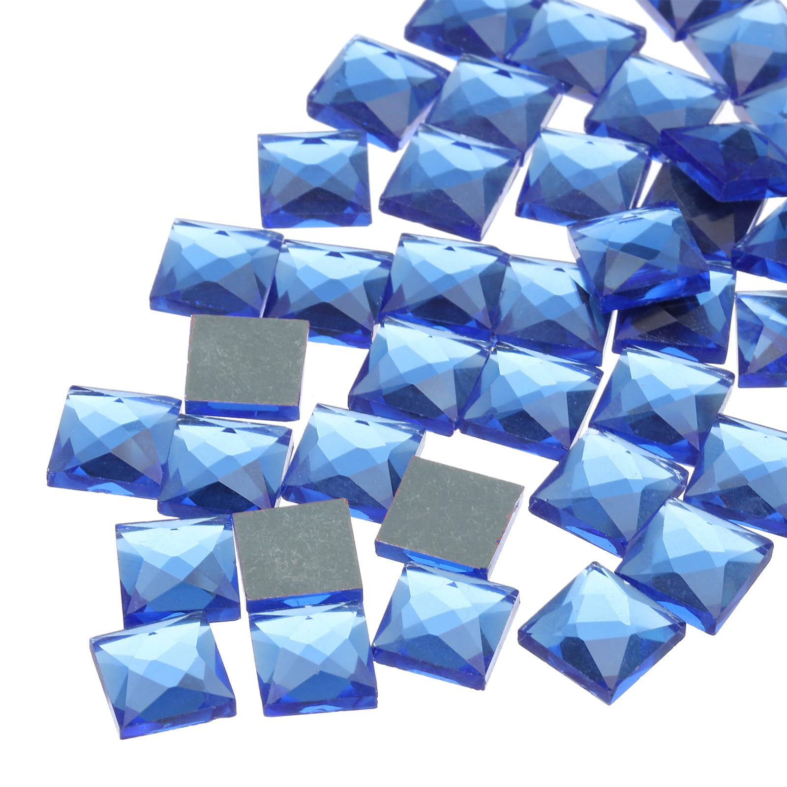 sourcing map 50 Pcs Acrylic Flat Back Rhinestones 12mm Square Artificial Gemstone for Craft Bead Face Painting Costume Jewelry Making Deep Blue — image 1