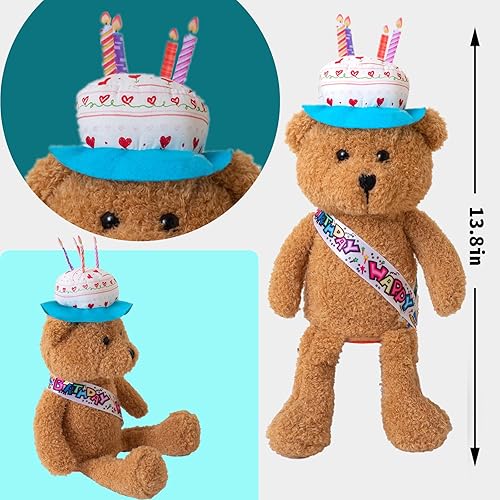 Miniatura 3 de Oso de peluche para bailar y cantar, regalo de feliz cumpleaños, juguetes de peluche interactivos musicales con sombrero de pastel de cumpleaños,