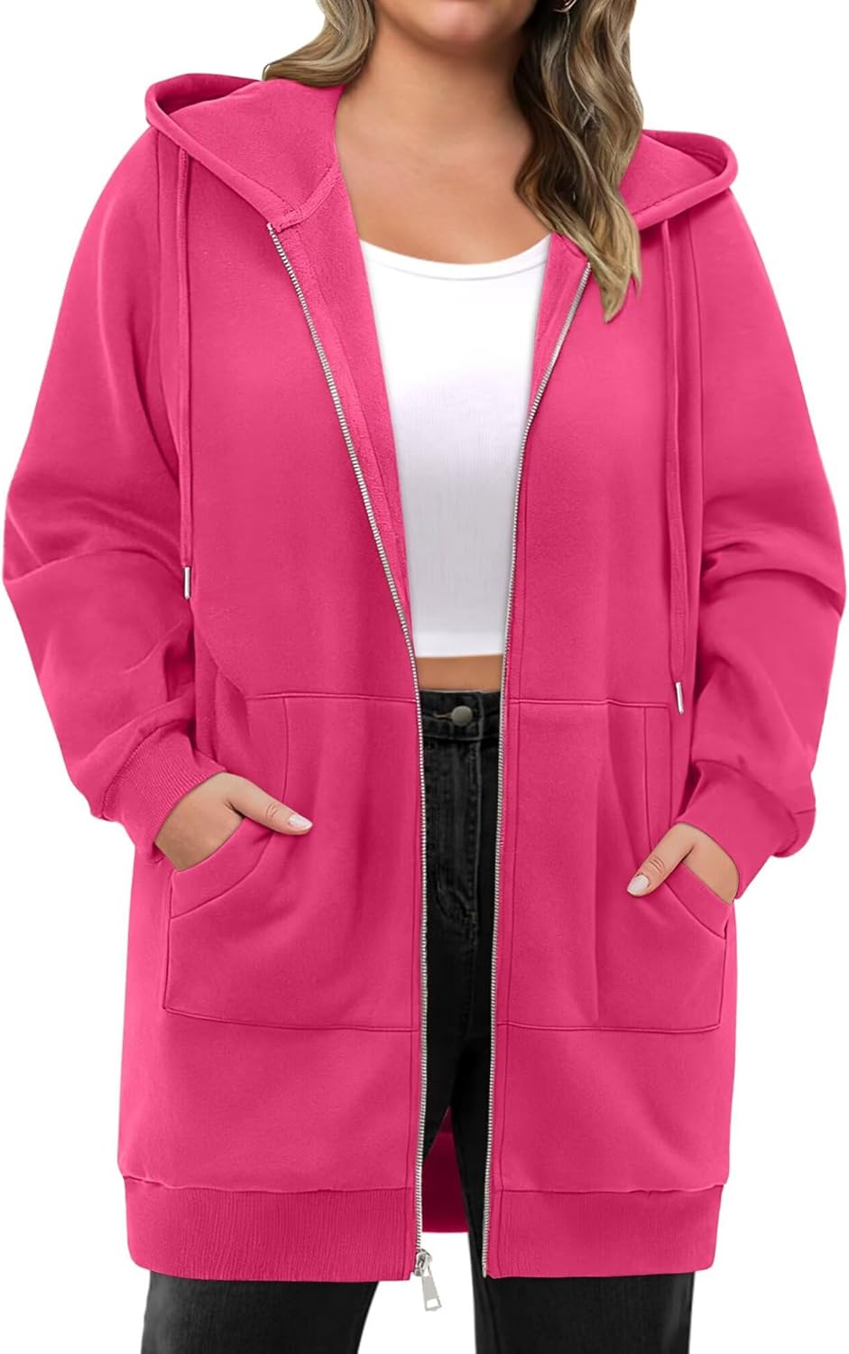 StunShow Womens Plus Size Hoodies Zip Up Oversized Y2k Drawstring Sweatshirt Casual 2025 Fleece Jacket with Pocket - Image 2