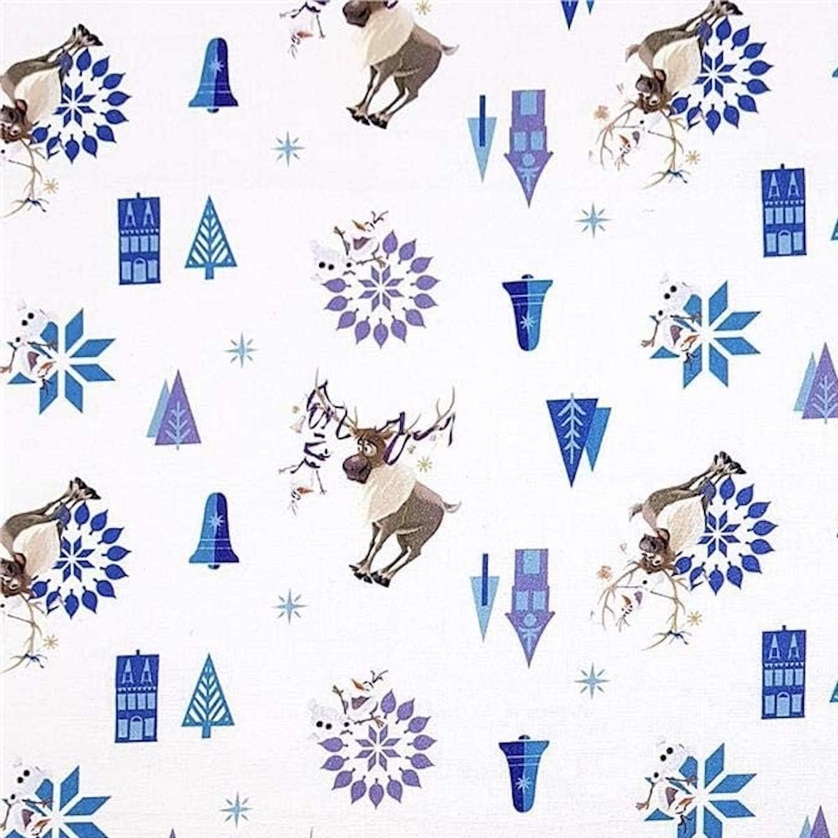 Camelot Fabrics Disney Olaf's Frozen Adventure Olaf & Sven White Premium Quality 100% Cotton Fabric by 1/2 of a Yard.
