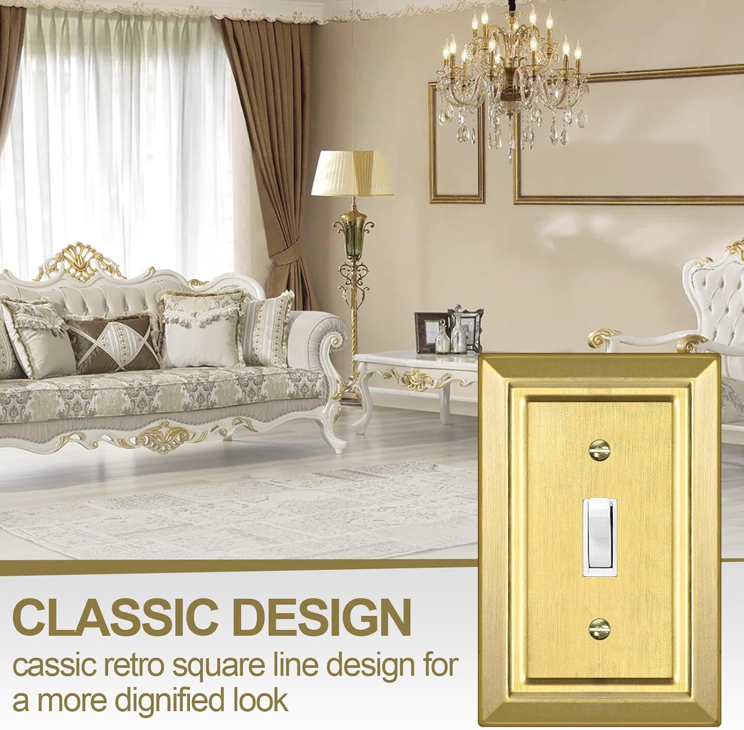 Metal Wall Plate for Electrical Outlets, Decorative Brass Gold Switch Plates Outlet Cover, Light Switch Cover Plate, 1-Gang Wall Plates (Single Toggle, 6 Pack) - Image 5