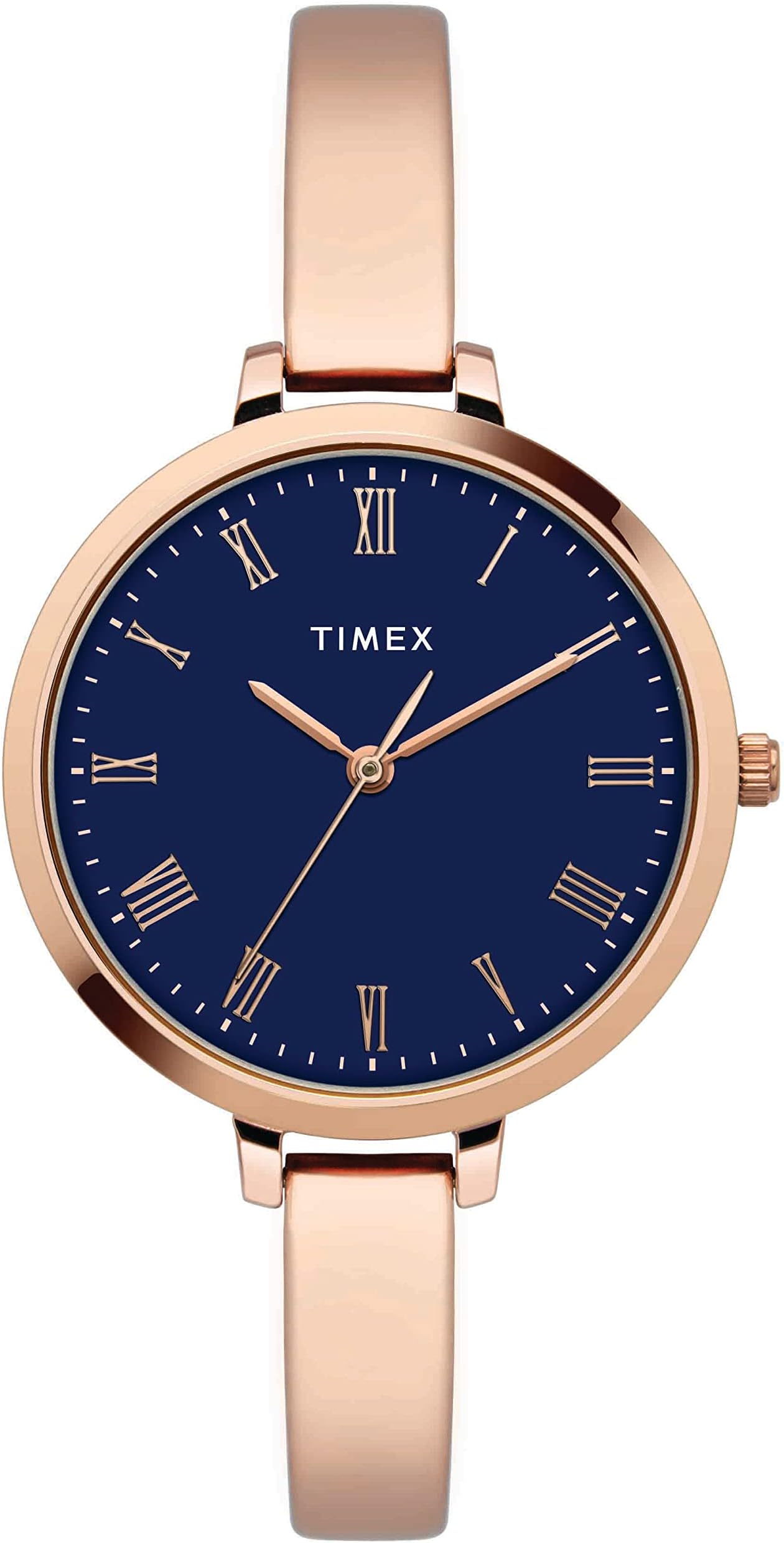TIMEX Analog Watch for Women with Blue Round Dial & Rose Gold Brass Bracelet Band Water Resistant Women's Wrist Watches - TWEL12816