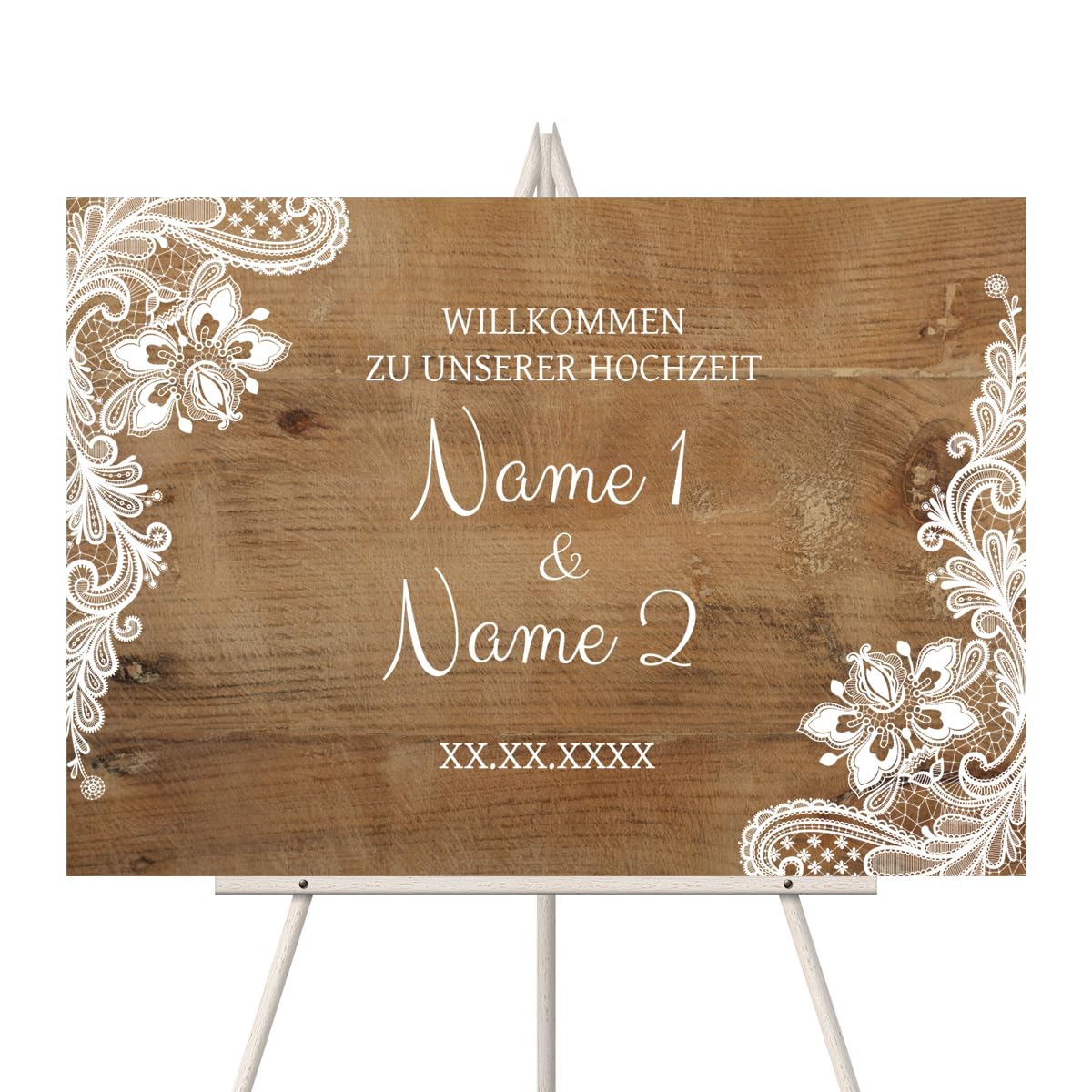 Personalisiertes Willkommensschild aus Holz Hochzeit DIN A3 A2 A1 Rustikal UV-Druck 3mm