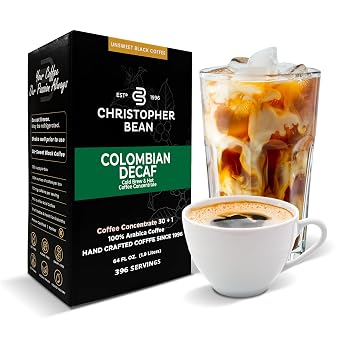 Christopher Bean Coffee - 396 servings, 30 to 1 Blend Bag in Box Liquid Instant Coffee or Cold Brew Coffee Concentrate - Hot or Iced Coffee - Decaf Colombian