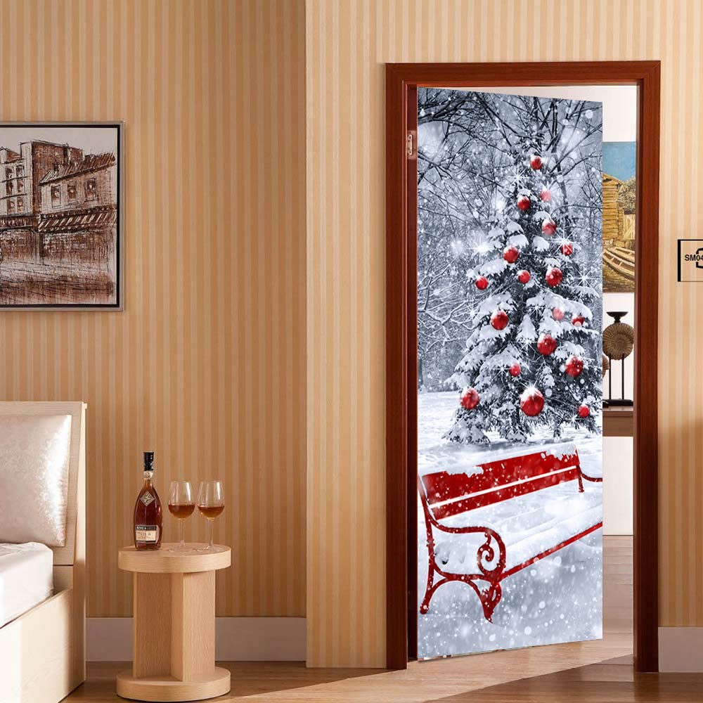 Carta Da Parati Murale 3D Autoadesiva Per Porta - Elefante Sull'Albero In PVC - Poster Fai Da Te Impermeabile 77x200 Cm Per Decorazione Casa - 2