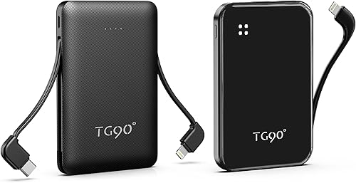 Paquete de 2 baterías TG90 de 4500 mAh y 6000 mAh de cargador de teléfono portátil con cable integrado