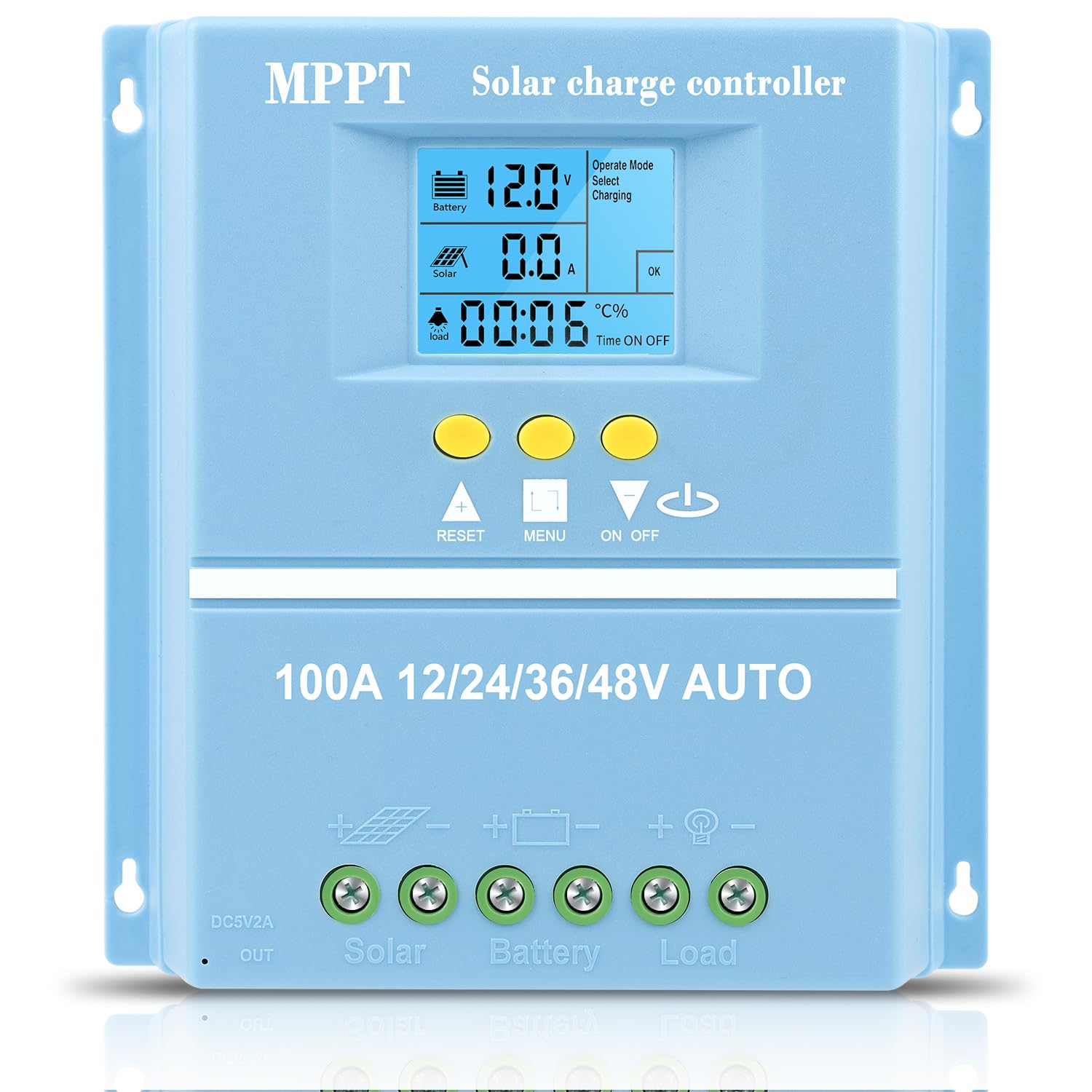 【100A Controlador de Carga Solar】KWODE 100A Regulador de Carga Solar 12V/24V/36V/48V Inteligente Regulador Solar MPPT LCD 2 USB para Gel, Litio, Litio ternario, Silicio, LiFePO4, Plomo-ácido Baterías