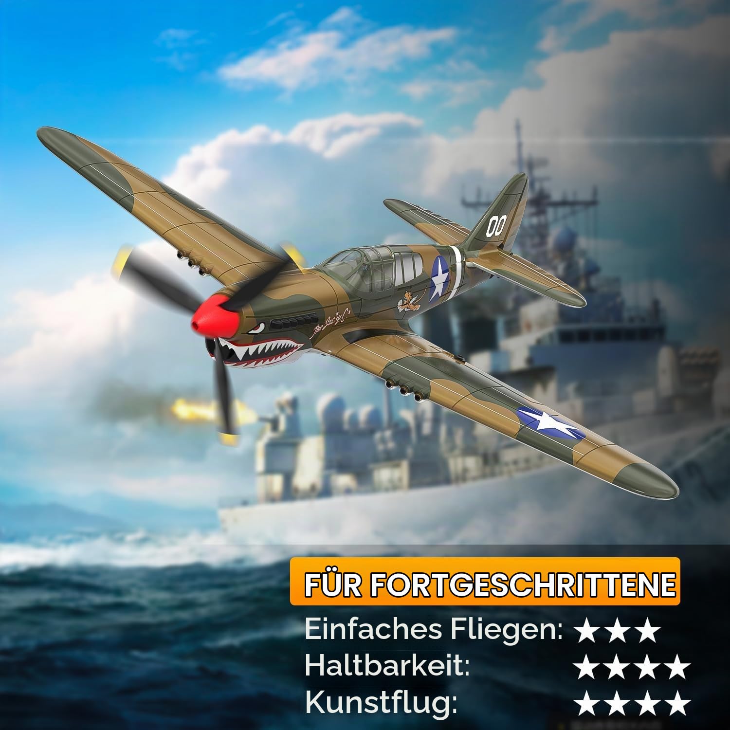 volantexrc P-40 Warhawk Warbird 4-Kanal RC Flugzeug RTF m. Gyro 2xAkku | integrierte Stabilisierungssystem