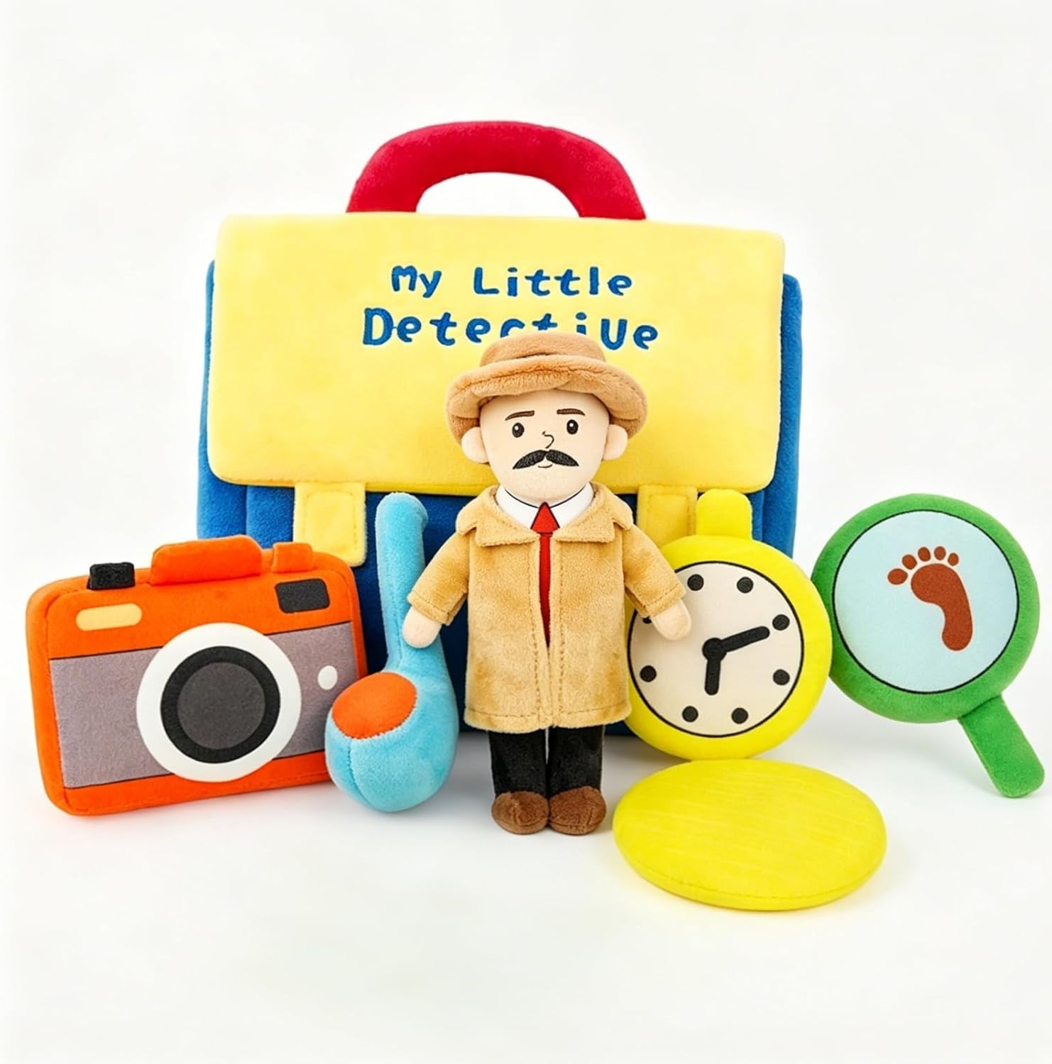 Baby Boy Plush Toys 0-6-18 Months My Little Detective Stuffed Animal Set for Toddlers Pretend Play Kit with Detective Doll, Camera, Magnifier, Clock Newborn Infant Toys for Boys & Girls Gift Ages 1-3