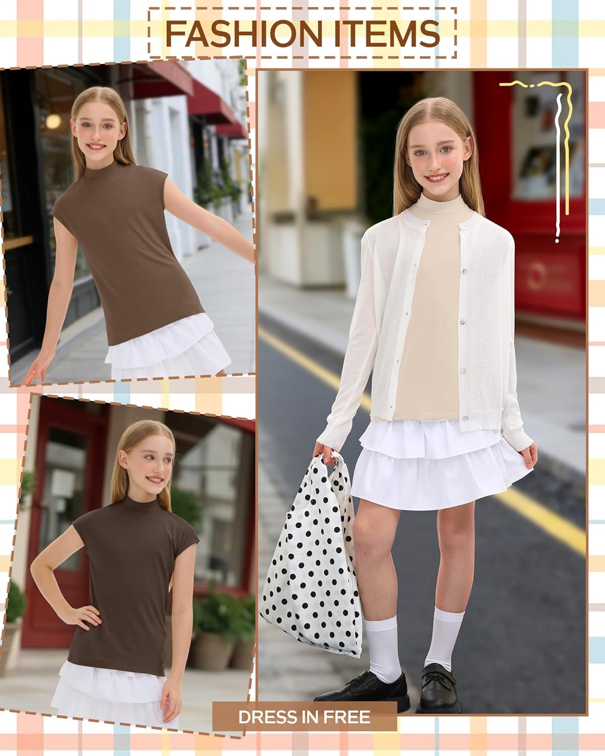 3 Pack Girl's Mock Turtleneck Shirts Kids Cap Sleeve Pullover Tops Loose Fit Summer Casual Basic Tees 5-14 Years - Image 6