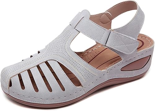 SHIBEVER - Sandalias de puntera cerrada para mujer, informales, de verano, ahuecadas, vintage, estilo gladiador y para exteriores