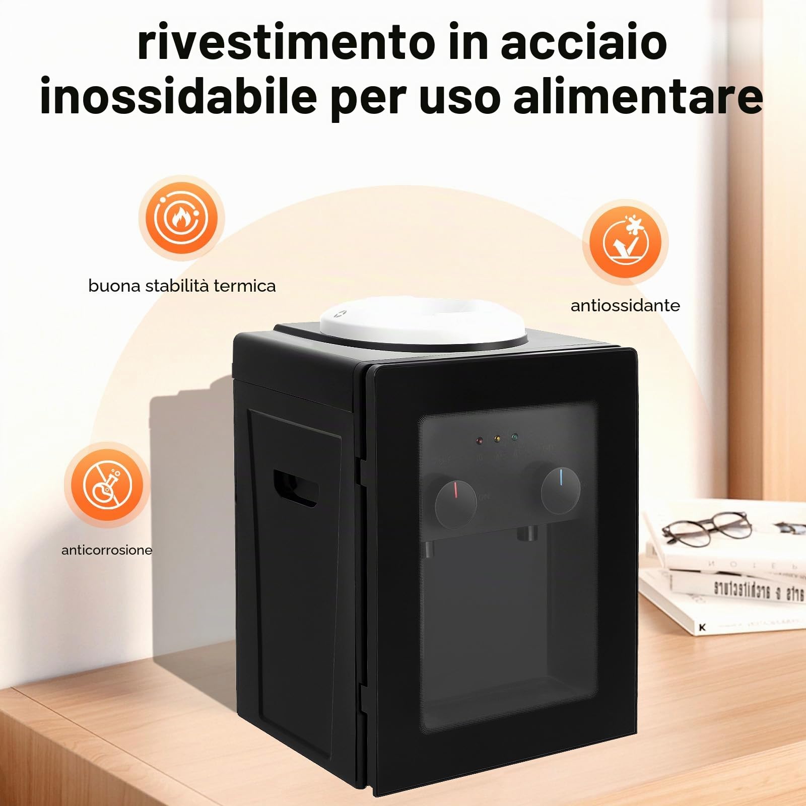 Distributore di acqua elettrico da tavolo, distributore di acqua calda e fredda, per ufficio e casa, riscaldamento rapido, rivestimento interno in acciaio inox, per cucina, comodino, tavolino da caffè