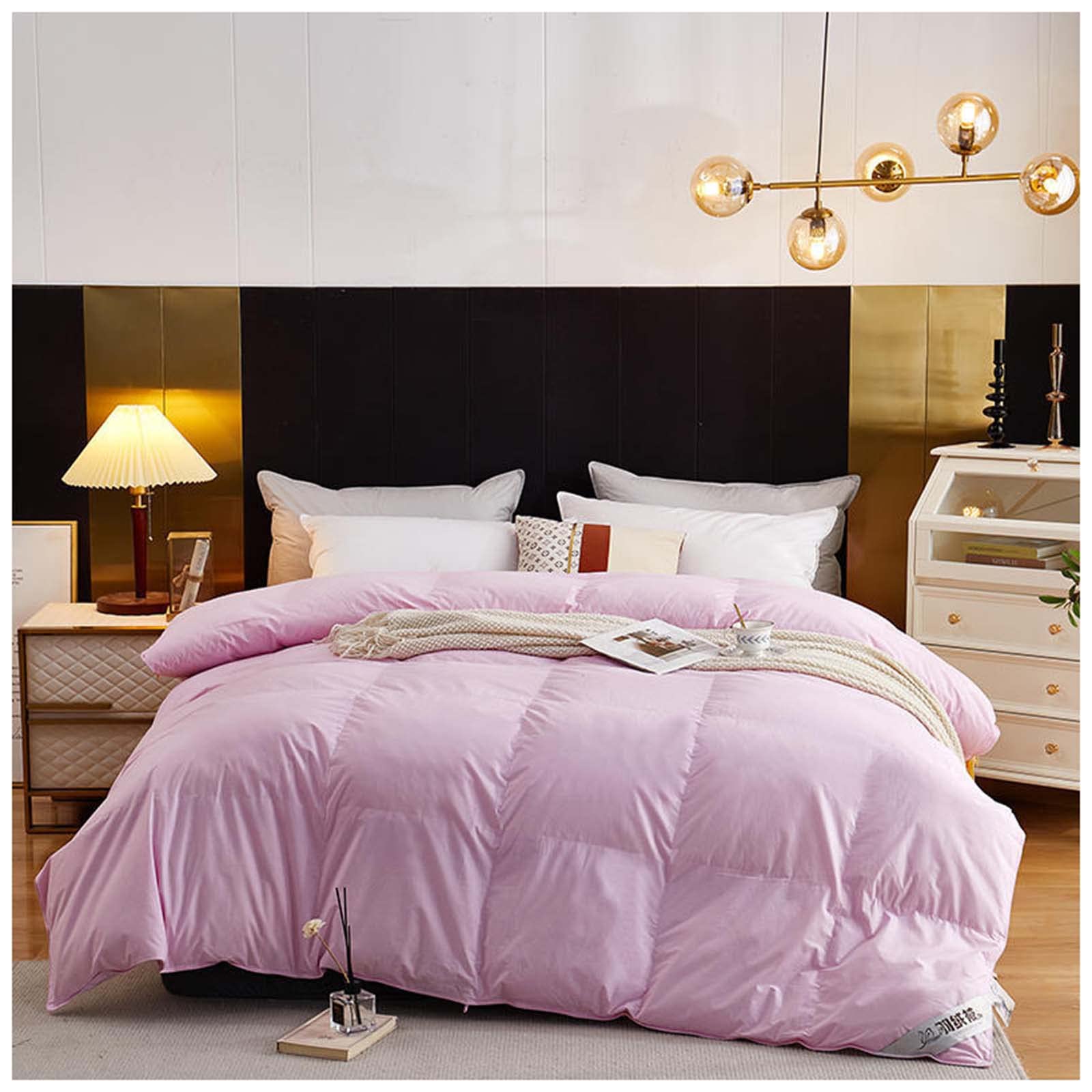Edredón de plumas de ganso de alta gama para cama matrimonio color rosado