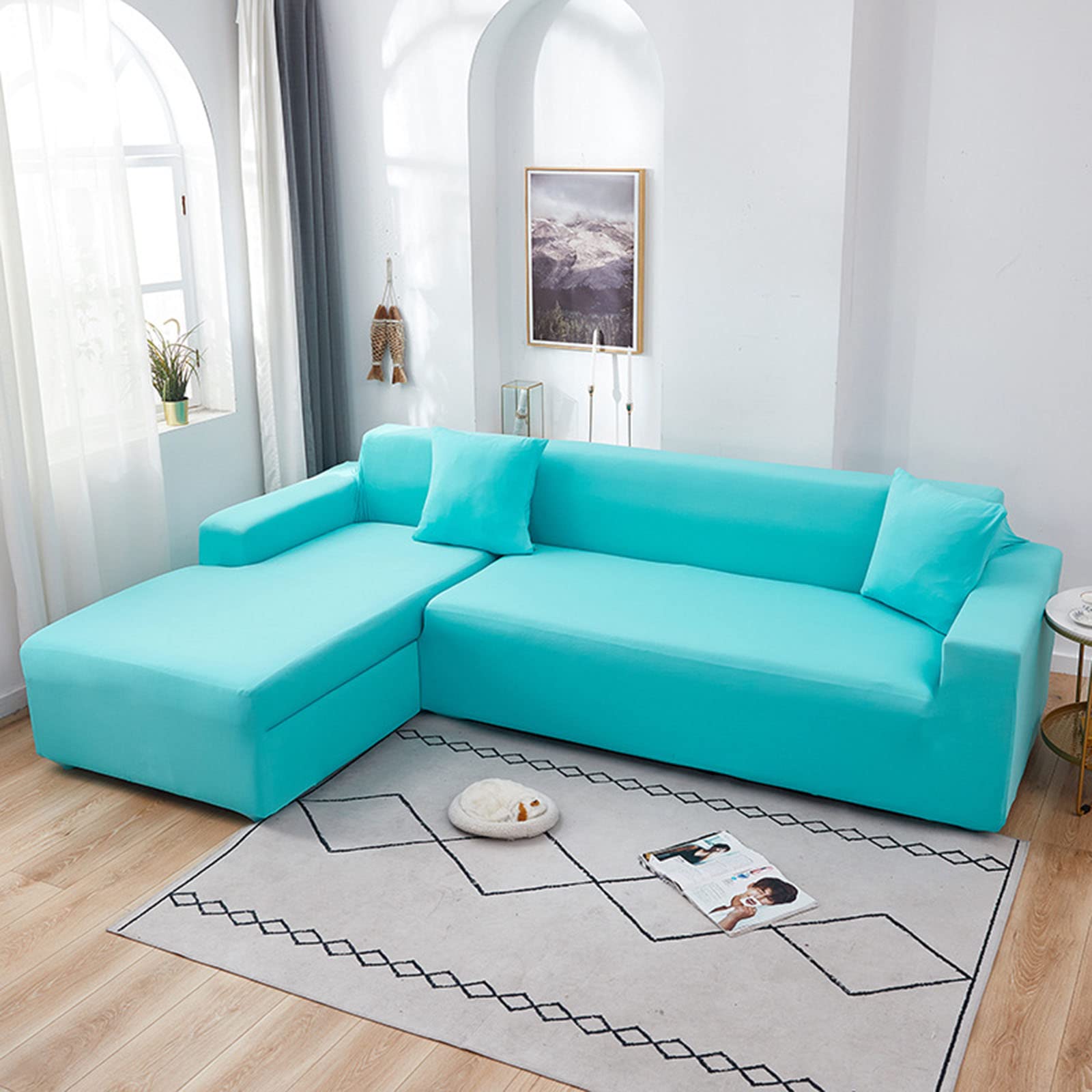 Housse de canapé extensible bleu 1 place taille 90-140 cm antidérapante