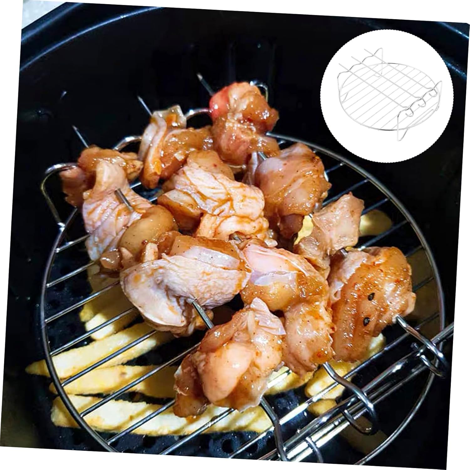 1set Air Fryer Pizza Baking Tray Skewers for Frying Grilling Roasting Baking Includes Mat Rack Accessories