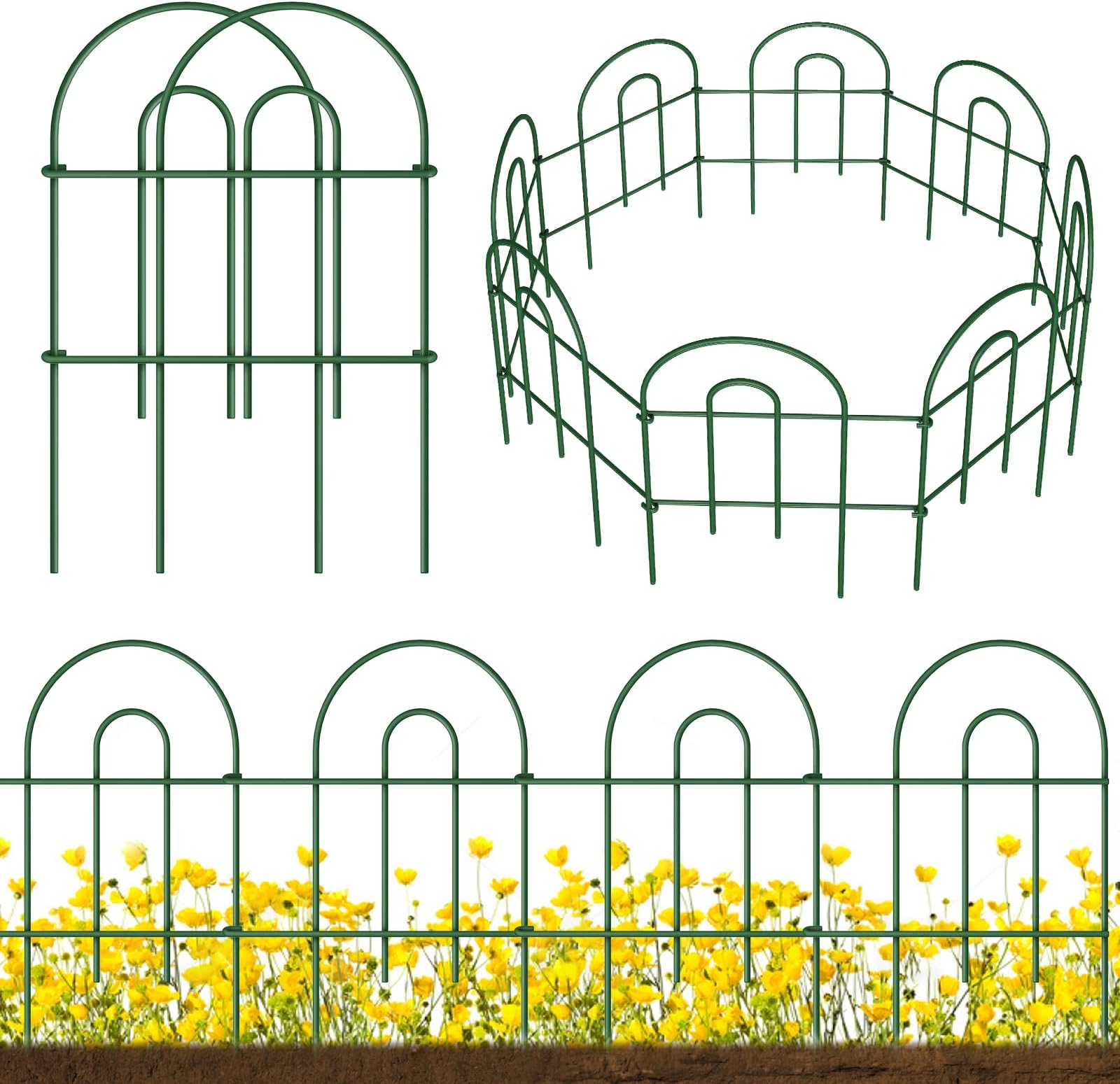 Amagabeli Garden Home Decorative Fence 24 in x 35 ft Rustproof Green Iron Landscape Wire Folding Fencing Ornamental Panel Border Fence Edge Section Edging Patio Flower Bed Fencing Outdoor Fenc