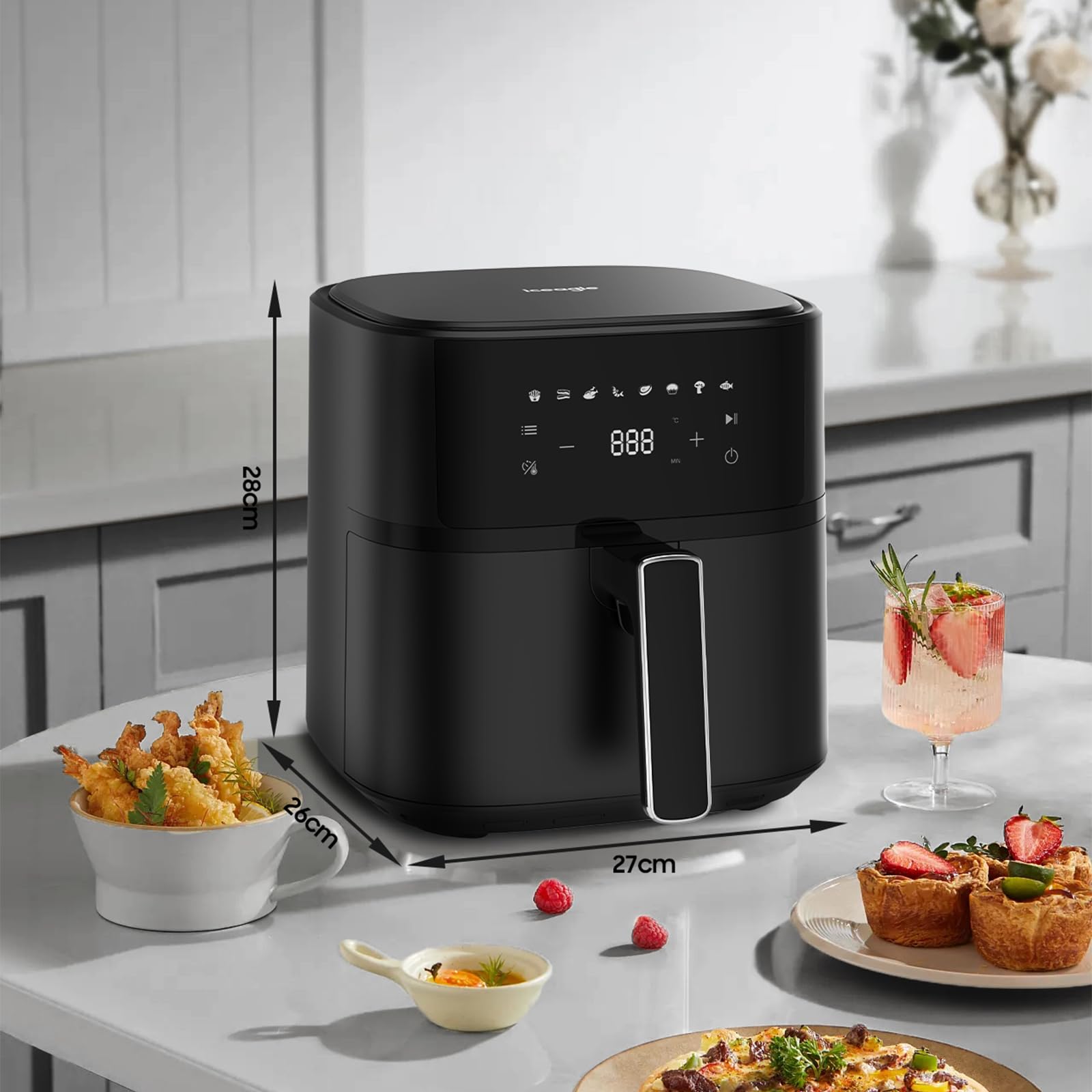 iceagle Frytkownica na gorące powietrze 6,5 l XXL Airfryer – frytkownica bez oleju | frytkownica na gorące powietrze z 8 różnymi programami, cyfrowy wyświetlacz, 1700W