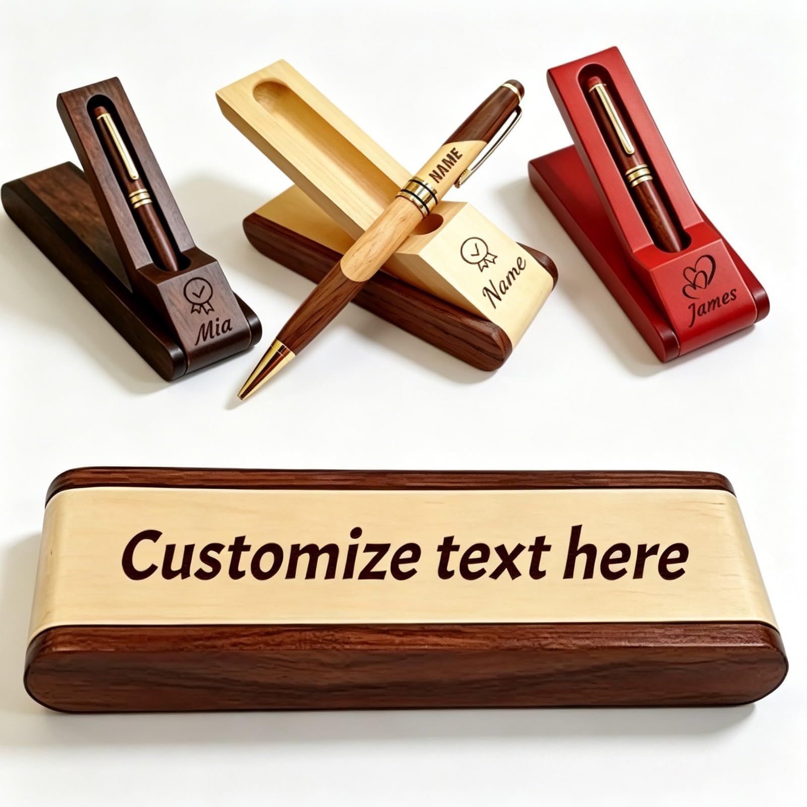 Personalised Wooden Ballpoint Pen Gift Set with Engraved Cas Custom Name Pen for Men Women Professional Business Pen Set for Boss Teacher (Wooden Ballpoint Pen)