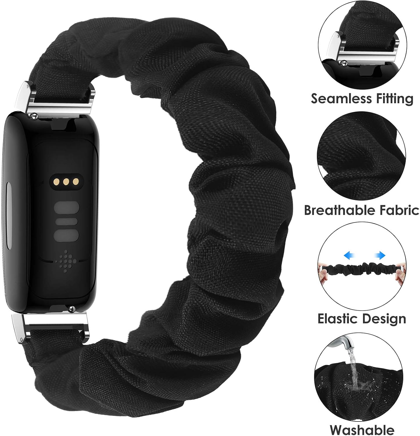 DAIKA Scrunchies Bands Plus Screen Protector Case Compatible with Fitbit Inspire 2, Women Soft Replacement Elastic Stretchy Cloth Wristband Bracelet for 2020 Inspire 2, Full Protection Cover Bumper