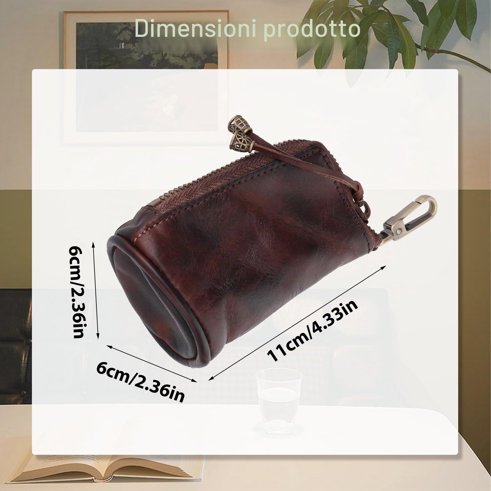TIESOME Portamonete in Vera Pelle Medievale in Vacchetta con Cerniera e Portachiavi, Piccolo Portafoglio da Viaggio per Uomo (Marrone)